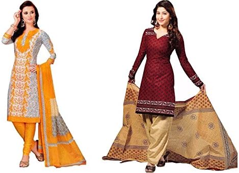 EmporioDeals Combo of 2 Unstitched Salwar Suits(CSCombo-16_Yellow, Red)