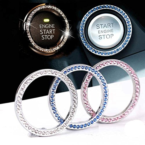 Engine Ignition Key Start Button Rhinestone Ring, Mini-Factory Bling Crystal Interior Decoration for Car / Suv / Truck (Pink)