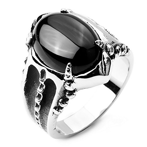 Men's Stainless Steel Ring Silver Tone Black Claw Oval