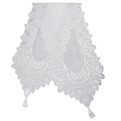 Home-X Lace Table Runner. White