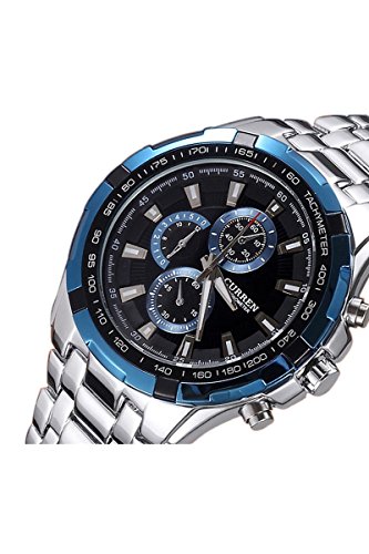 CURREN Men's Stainless Steel Wrist Watch (Silver Strap&Blue Dial)