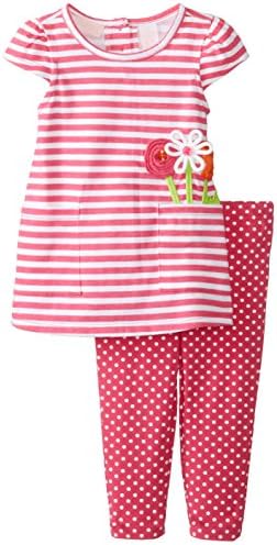 Kids Headquarters Baby Girls' Stripes Tunic with Polka Dots Leggings, Pink, 12 Months