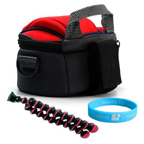 panasonic camcorder battery charger-Protective Camcorder Case for JVC GZ- MG750 GZ- MS230 GZ- MG630 Camcorder (Red) + Flexible Sturdy Tripod + Wisdom * Courage Wristband Images