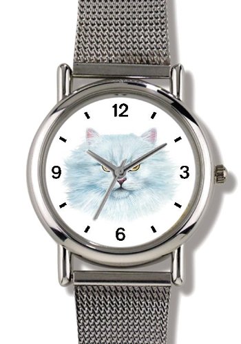 White Persian Cat - JP - WATCHBUDDY® ELITE Chrome-Plated Metal Alloy Watch with Metal Mesh Strap-Size-Large ( Men's Size or Jumbo Women's Size )