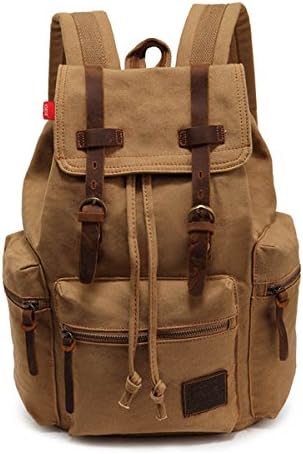 Haiyi Outdoor Men Women Vintage Rucksack School Satchel Travel Canvas Backpack Bag (Khaki)