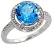10k White Gold 1/2 (13mm) wide Ring, w/ 0.14 Carat Brilliant Cut Diamonds & 2.80 Carats 9mm Brilliant Cut Blue Topaz Stone