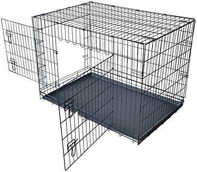 42" 2 Door FOLDABLE METAL WIRE DOG CAGE DOG CRATE KENNEL SUITCASE ABS TRAY Playpen in black