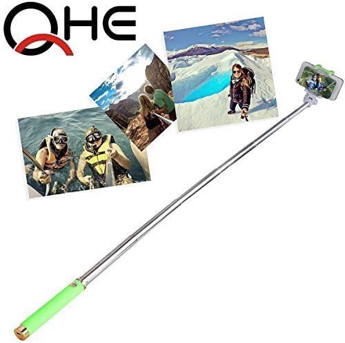Selfie Stick,ShuoGe,groupie Self Portrait Monopod,quicksnap Wireless Bluetooth Extendable Handheld Pole with Big Rearview Mirror Adjustable Holder Built-in Remote Shutter for Smartphone (Gold&amp;green)