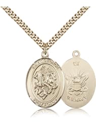 Gold Filled Saint St. George / Navy USN Sailor Seaman Protection Gift Medal Pendant 1/2 x 1/4 Inches Boy Scouts/Soldiers-9040- Comes with a GF Lite Curb Chain Neckace And a Black velvet Box