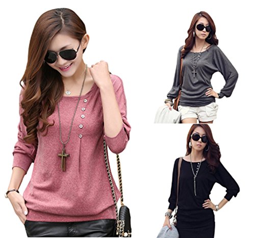 【ARINCO】 ボタン ライン デザイン レディース カットソー プルオーバー レディース カジュアル 3色 サイズ S M L XL