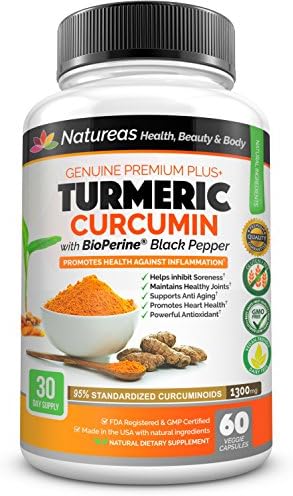 Turmeric Curcumin with Bioperine 1300mg. Highest Potency. Premium Pain Relief &amp; Joint Support with 95% Standardized Curcuminoids. Non-GMO, Dairy Free, Gluten Free Turmeric Capsules with Black Pepper