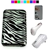 Protective Back Cover Case for iPod Touch 4G + Mirror Screen Protector + itouch USB Car Charger + USB Wall Charger (Black White Zebra)