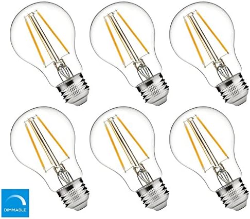 6-Pack Lights Talk LED Vintage Filament Bulb, 4W to replace 40W, A19, Edison Style, Soft White (2700K), 120V AC, E26, Dimmable(6, A19 4W)