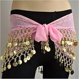 Bellyqueen Chiffon Dangling Gold Coins Belly Dance Hip scarf