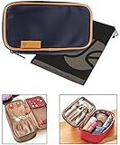 Double-Sided Cosmetic Toiletry and Jewelry Bag Travel Organizer (8" L x 4.5" H x 3.2" W) with Bonus Reusable Bag
