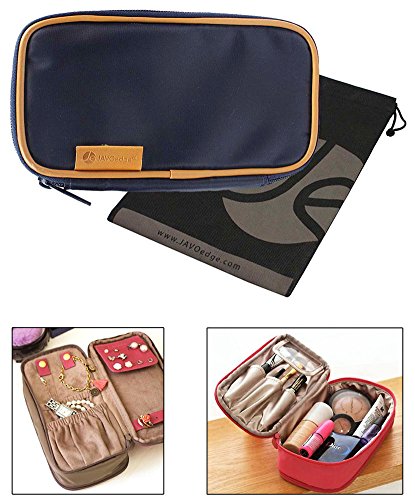 JAVOedge Dark Blue *LARGER SIZE* (8" L x 4.5" H x 3.5" W) Double-Sided Cosmetic Toiletry / Jewelry Travel Organizer Bag