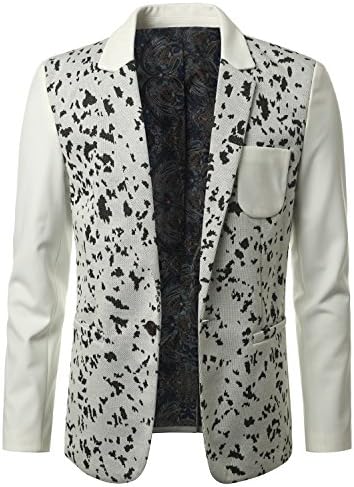 MONDAYSUIT Men's One-Button Fashion Blazer Animal Print WHITE Jacket - LARGE