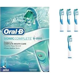 Braun Oral B Sonic Complete S200 S-200 Rechargeable Power Toothbrush with 4 Brusheads