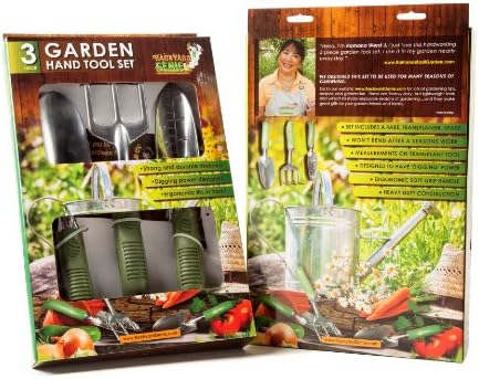 Backyard Gardening Tools that work hard, keep gardening fun. Ergonomic soft grip handle. Gardening gifts for mom. Best 3-piece garden tool set. Square foot garden raised bed gardening supplies. Great home garden idea & for patio gardening.