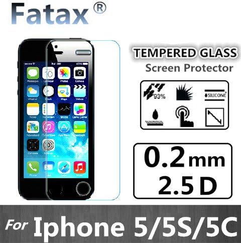 Fatax for Apple iPhone 5 / iPhone 5S / iPhone 5C [Tempered Glass] Highest Quality Premium Anti-Scratch Bubble-free Reduce Fingerprint Screen Protector Easy Install Product with Lifetime Replacement Warranty [1-Pack,0.2mm,2.5D Rounded Edges] - Retail Packaging 2014