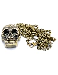 Antique Gold Skull and Crossbones Skeleton Pirate Ghost Halloween Necklace Locket Watch Quartz Watch on Chain