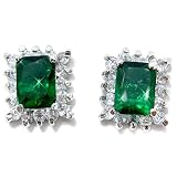 Superior Princess Cut Sterling Silver Simulated Emerald Stud Earrings EA395