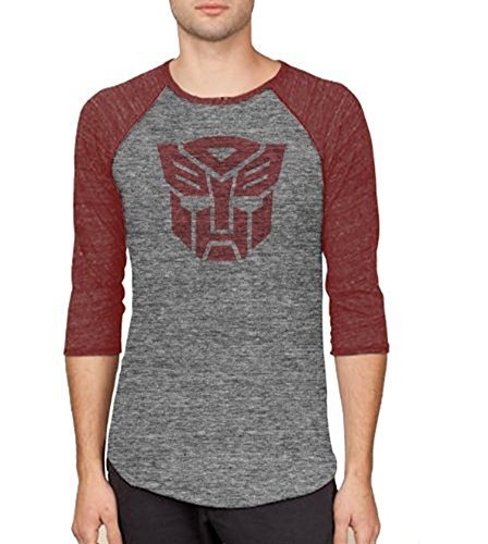 Transformers Autobots Logo Adult Arctic Gray and Rustic Red Baseball Raglan T-shirt (Adult XX-Large)