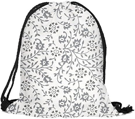 Travel Drawstring Backpack White-Paper-With-Silver-Pattern Sports Portable Sackpack