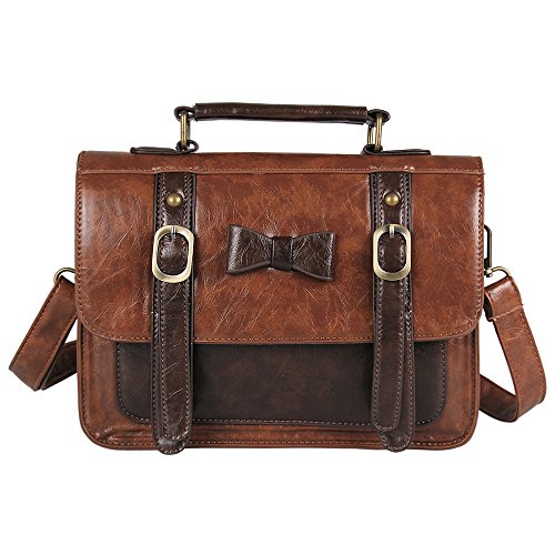 Ecosusi Vintage Leather Messenger Bag Women Crossbody Satchel Bag Briefcase (Coffee) image