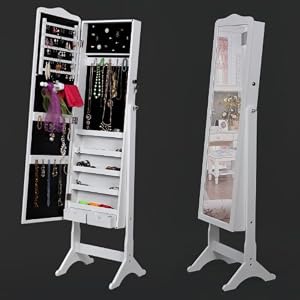 Songmics 158 x 41 x 38cm Schmuckschrank Spiegelschrank Schmuckkasten weiß JBC82W