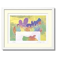 《版画》カバの置物と多肉植物寄せ植 四つ切り(424×348mm)