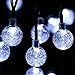 [21ft 30 Led] Globe Solar Lights White / Crystal Ball String Light, 8 Mode (Steady, Flash), Waterproof, Outdoor Hanging Lighting Decoration for Patio, Garden, Porch, Fence, Christmas Tree, Yard, Party