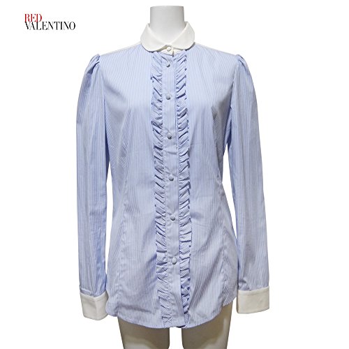 [レッド・ヴァレンティノ] RED VALENTINO　フリル　ストライプシャツブラウス　ブルー×白　#40　RED VALENTINO　[並行輸入品]