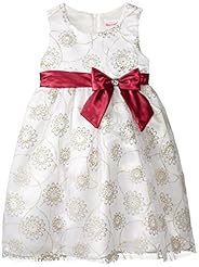 Girls Glittering   Mesh Floral Print Nylon/Silk  Dress With a Bow(s) and Rhinestones
