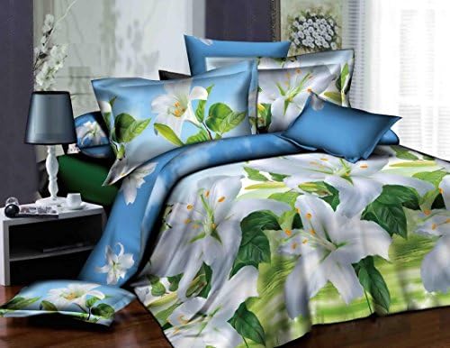 Dexim 3D Print Double Polysatin Bed Sheet With Two Pillow Cover Set Multicolor