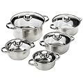 Top Star 221097 Kochtopf-Set Erika, Edelstahl mit Schleifdekor, Glasdeckel, 5-teilig bestehend aus: Kochtopf 14, 16, 18, 20 und 24 cm