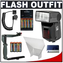 Sony HVL-F36AM High-Power Digital Camera Flash + NiMH Rapid Charger & High-Capacity Rechargeable Batteries + Flash Bounce Reflector + Stroboframe 350 Flash Bracket - for Sony Alpha A100, A200, A300, A350 & A700
