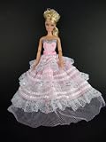 Pink Gown with 3 Layers of Ribbon and Lace with Silver Accents Made to Fit the Barbie Doll