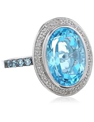 Sterling Silver Oval Swiss Blue Topaz Diamond Ring (0.05cttw, I-J Color, I2-I3 Clarity), Size 7