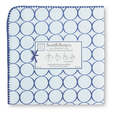SwaddleDesigns Ultimate Receiving Blanket - Pastel Blue with True Blue Mod Circles