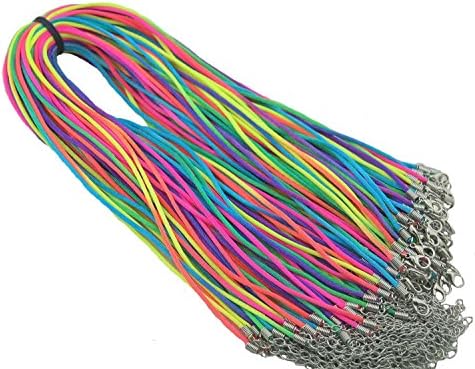 50pcs 18''/2.0mm Rainbow Color Satin Silk Necklace Cord with 2'' Extension Chain Lead&amp;nickel Free