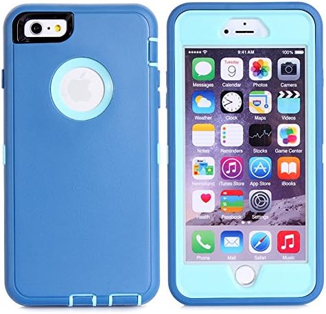 Iphone 6s Plus Case, 360 Protection Soft Silicon Anti-knock Build-in Screen Hybrid Faypro® Cases for Iphone 6s Plus (blue)