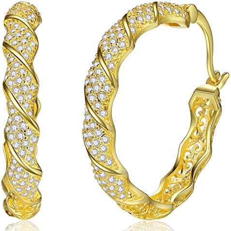 Diamond Hoop Earrings 18k Yellow Gold Plated Womens Roseate Noble Jewelry