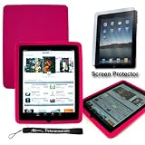 Premium anti-slip high quality Hot Pink skin case for Apple iPad 3G tablet / Wifi model 16GB, 32GB, 64GB. Apple iPad Accessories+ Includes a 4-inch eBigValue (TM) Determination Hand Strap + Anti-Glare Screen Protector for iPad Tablet ( All Models )