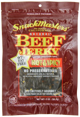SnackMasters California Style Beef Jerky, Hot & Spicy, 2-Ounce Packages (Pack of 8)