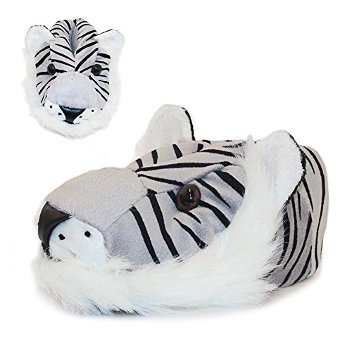 HomeTop Soft Plush Fun & Cute Animal Non-Slip Booties Slippers For Kids (10 M US Toddler, Grey Tiger)
