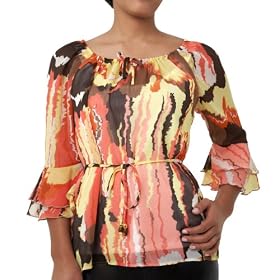 AGB Women's Print Drawstring Neck Top