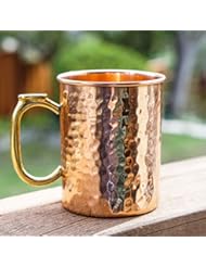 Kitchen: Premium Moscow Mule Copper Mug By Drinkware Essentials. Hammered Unlined 16 Oz 100% Solid Copper Cups with Thumb Rest Keep Drinks Icy Cold. These Authentic Mugs Are Great for Any Chilled Beverage! - Drinkware Essentials