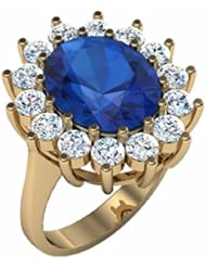 18K Yellow Gold Chatham Created Sapphire and Diamond Ring -- LIFETIME WARRANTY