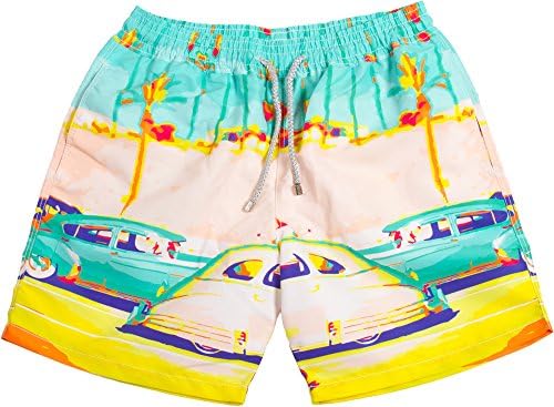 Papua - Retro Beach Scene 47' Chevy Print High-End Swim Shorts-Medium